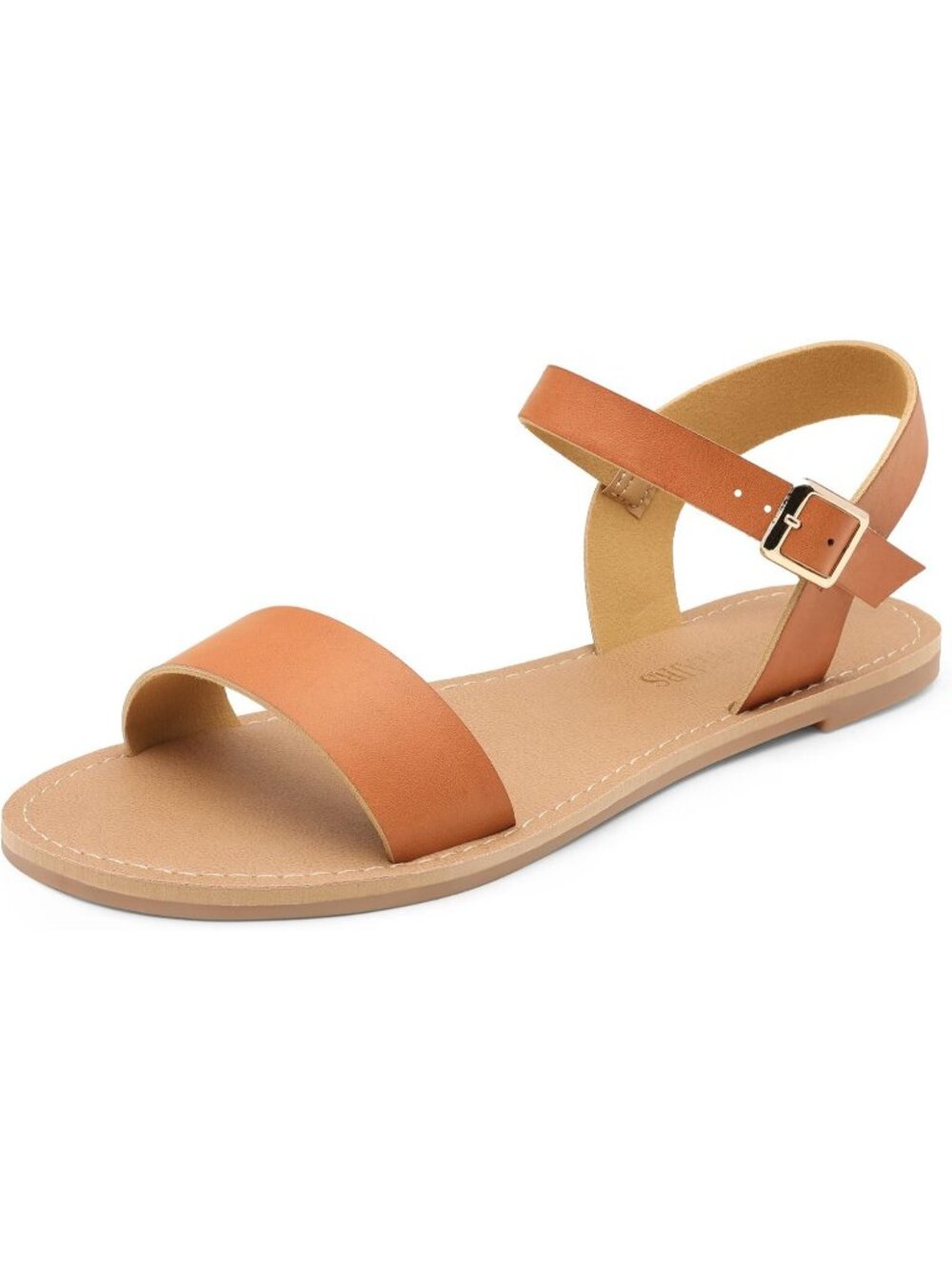 Women's Tan Summer Ankle Strap Open Toes One Band Buckle Non-Slip Flat Sandals